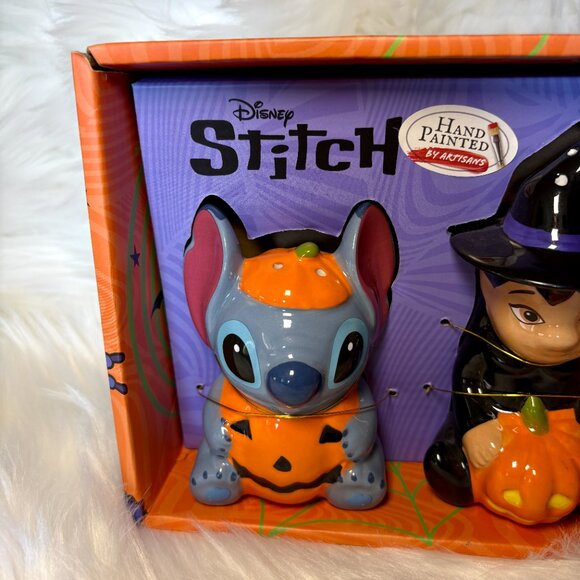 NEW Disney Lilo & Stitch Halloween Pumpkin Ceramic Salt & Pepper Shakers - Picture 2 of 6